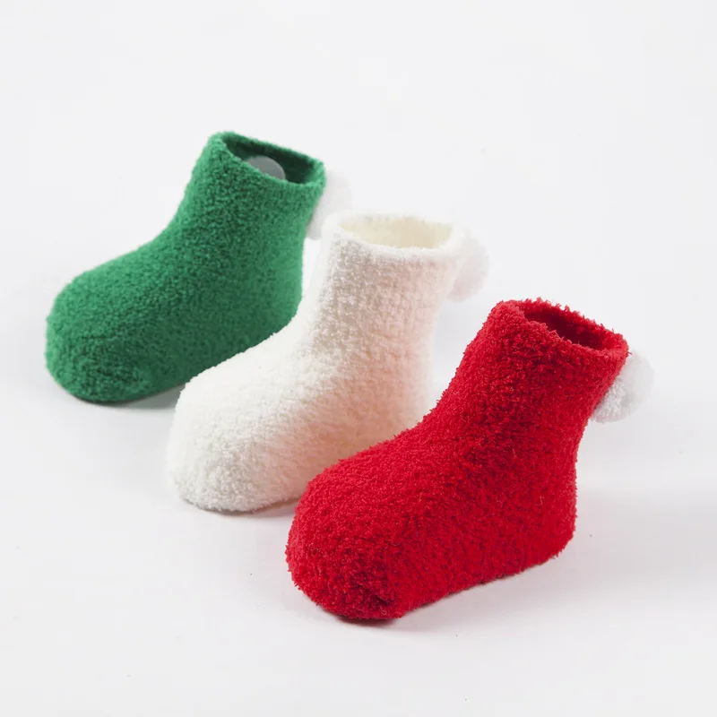 

3pcs/lot Winter Baby Socks Soft Coral Velvet Autumn Winter Thickening Warm Tube Socks Newborn Socks Baby Christmas Socks