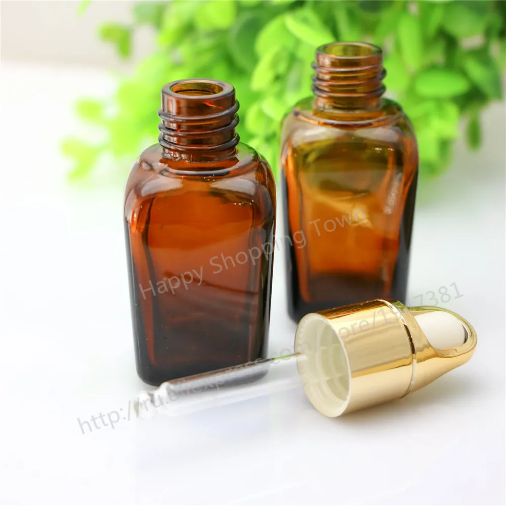 Free Shipping 200pcs 25ml Square Amber Glass Essential Oil Bottle With Dropper 50pcs 50ml and 100ml with gold sprayer | Красота и