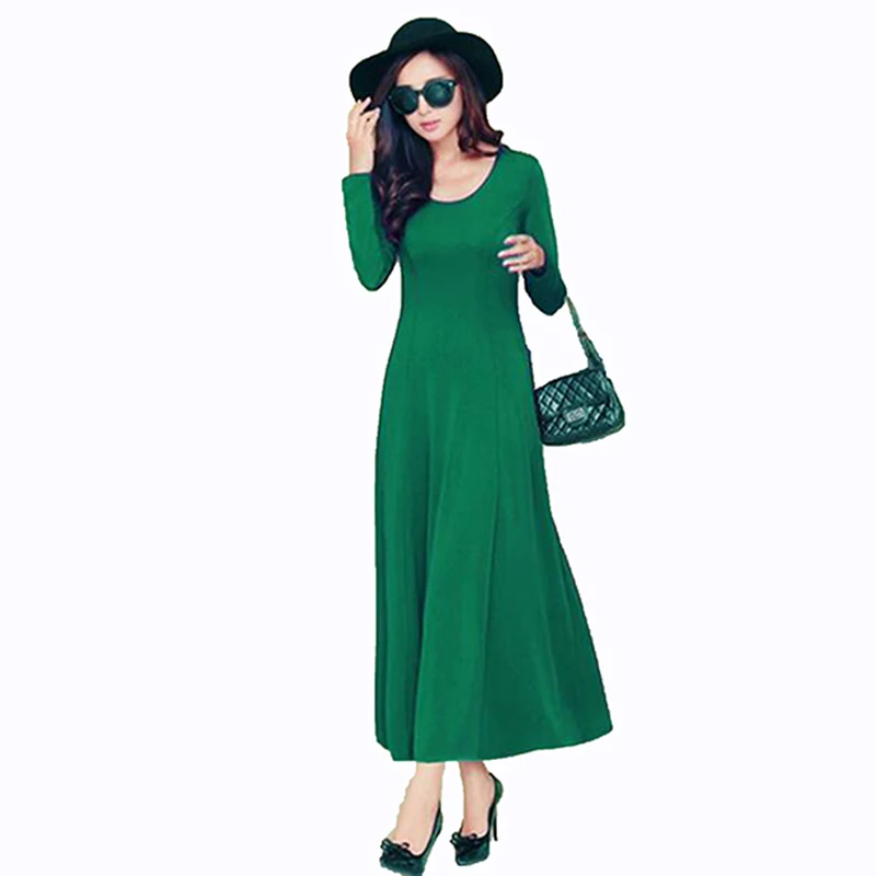 Женское осеннее платье 2017 модное повседневное Макси размера плюс черные платья