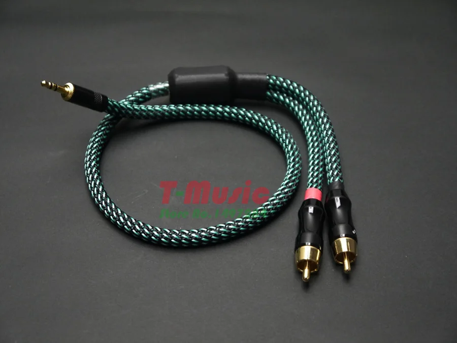 1 шт. HiFi аудио кабель 3 5 мм на 2 RCA 4N OFC (зеленая версия) | Электроника
