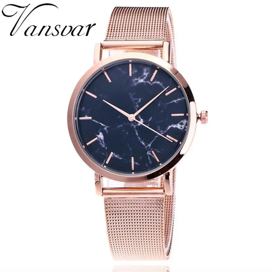 Rose Gold Vansvar, роскошные Брендовые женские часы, модные, серебряные и золотые, сетчатый ремешок, креативные, с мраморным ремешком, женские наручные часы, reloj mujer 30 - Цвет: Rose Gold
