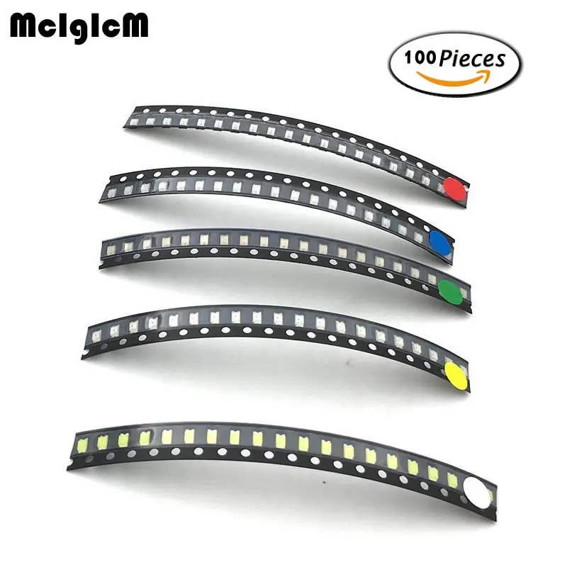MCIGICM 100 шт 1206 SMD Светодиодная лампа упаковка красный белый зеленый синий желтый LED