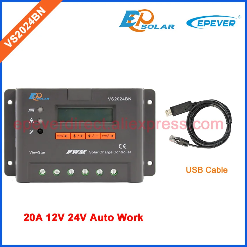 

EPSolar 12V 24V 20A Solar charging regulator VS2024BN with USB cable connect PC battery charger controller 20amps
