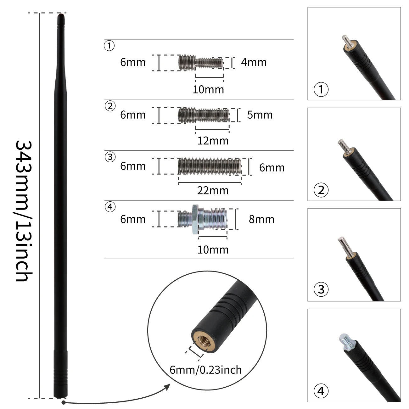 WISENGEAR 13" Plastics AF FM Radio Signal Reception Antenna Mast For Hummer H3 2006-2010 Car Antenna Aerial Rod Amplifier