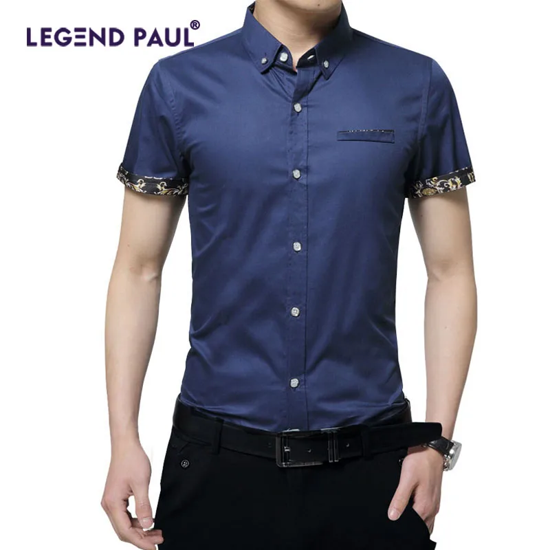 LEGEND PAUL Clothing Mens Short Sleeve Shirt 2017 Summer New Mandarin Collar Slim Fit Casual Men Clothes Size M-5XL | Мужская одежда