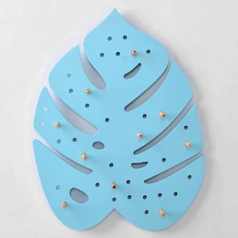 Ins Zakka Стиль Деревянный лист форма Pegboard держатель отверстие пластина для хранения настенная полка монтируется Diy дома хранения с 10 шт. крюк зажимы - Цвет: Blue leaves