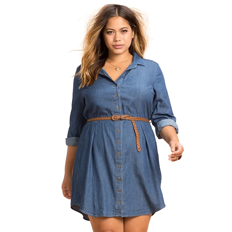 Denim Blue Kissmilk размера плюс модное женское платье повседневное свободное платье с длинным рукавом большого размера Женская одежда большого размера женское платье 3XL-6XL - Цвет: Denim Blue
