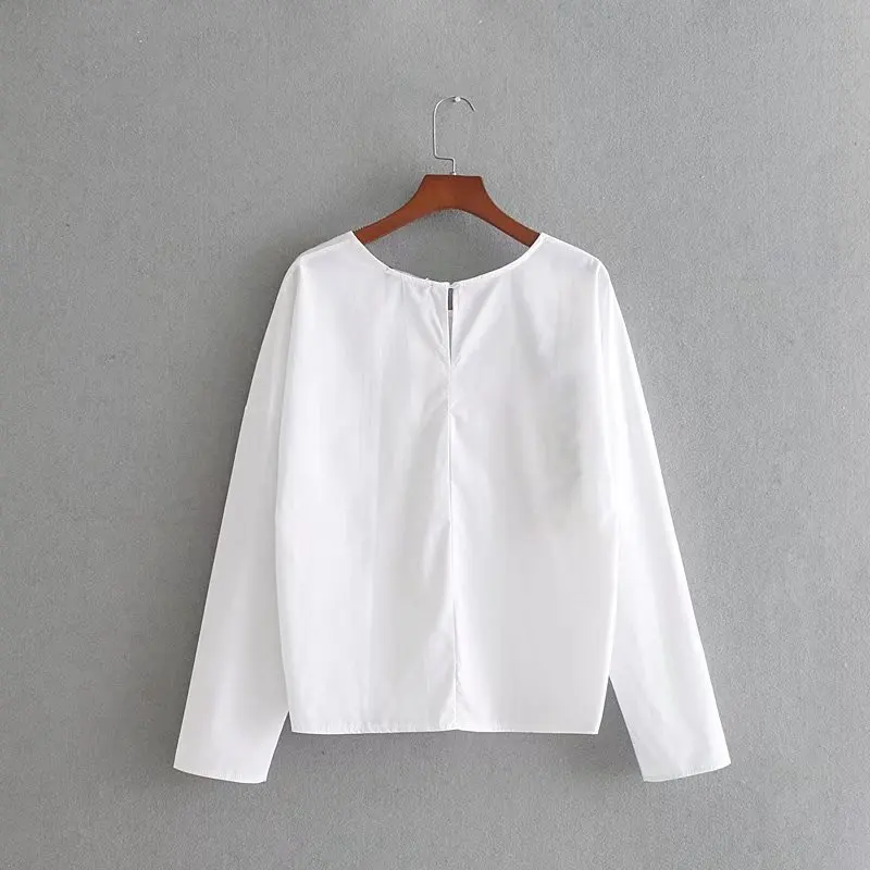 2018 Женская модная винтажная цветная белая рубашка с цветочной вышивкой блузка