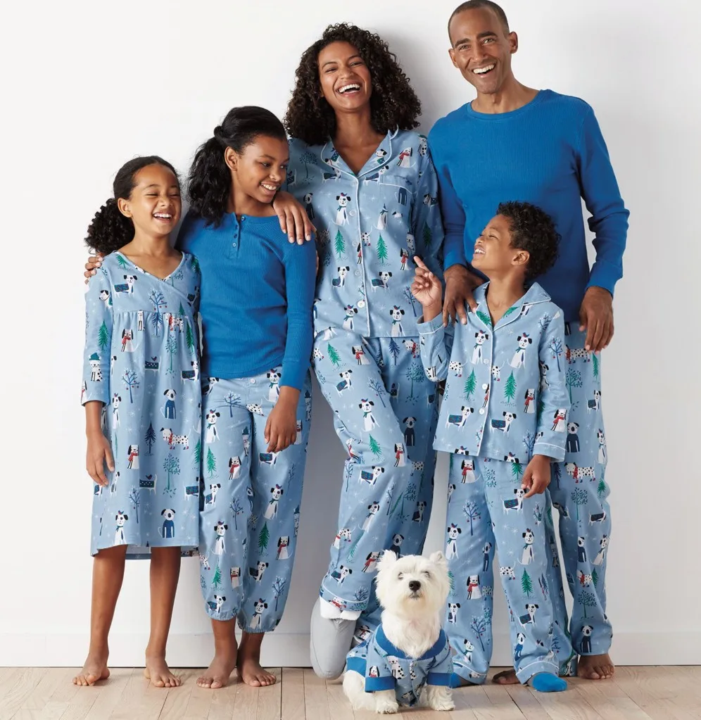 Детские пижамы одинаковые рождественские для всей семьи одежда синего цвета с