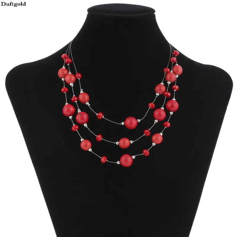 Женское многослойное ожерелье с красным натуральным камнем|fashion necklace|necklace