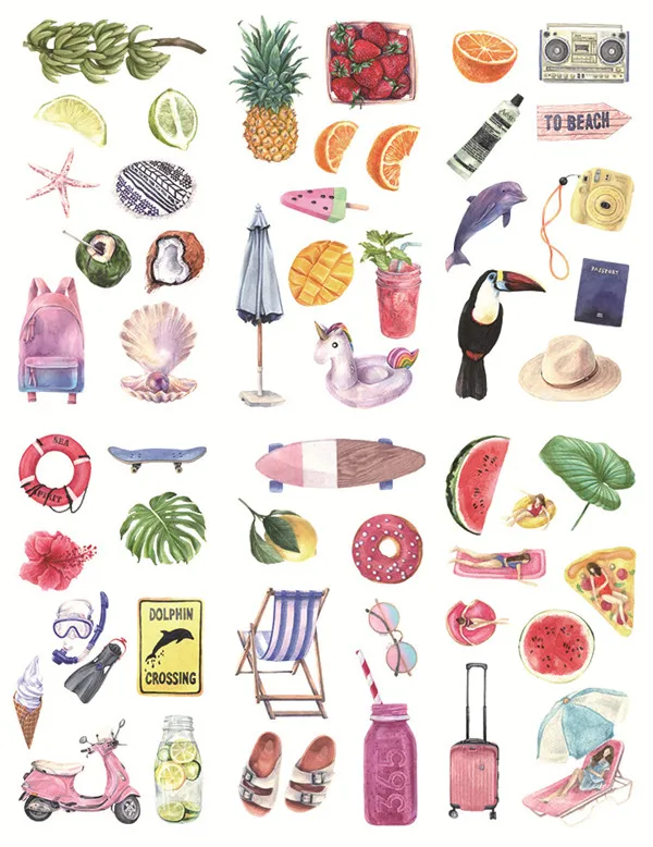 Hawaii stickers 6 шт./компл. цветок Русалка Единорог Стикеры s Набор для Скрапбукинг DIY фотоальбома мобильного креативные Канцтовары мультфильм Настенный декор Стикеры - Цвет: Hawaii stickers
