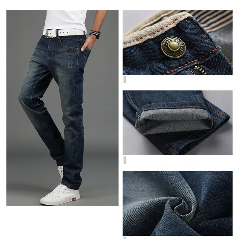 

Vogue Nice New Denim Four Seasons Men Jeans Full Length Straight Soft Comfort Casual Style Zip Button Decoration