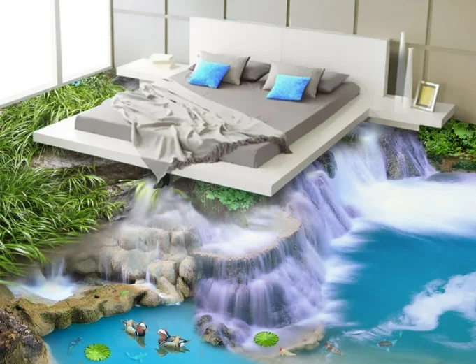 

[Самоклеящаяся] 3D утка поток растений 4 Нескользящая водонепроницаемая фото самоклеющаяся напольная Настенная Наклейка обои фрески печать ...
