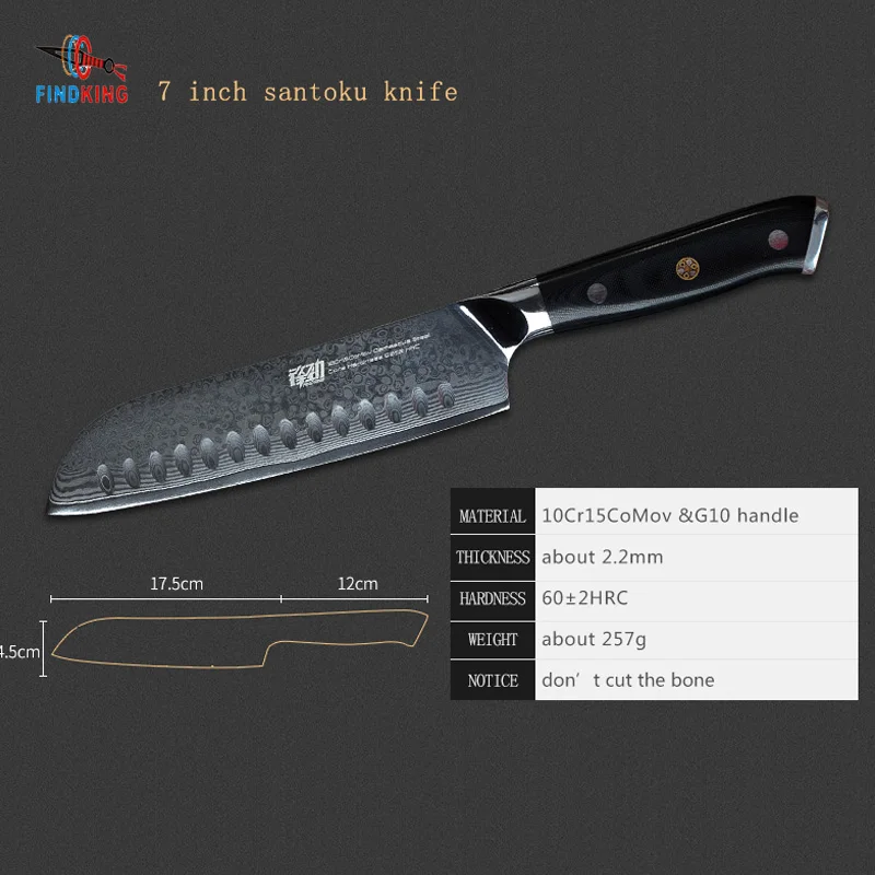 FINDKING G10 ручные ножи Набор 8 дюймовый поварский нож 7 дюймов santoku 5 Фруктовый 67 слоев
