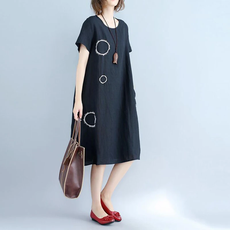 L-3XL Plus Size Women Clothing 2018 Summer Fashion Casual Loose Black T-Shirt Dresses large Vestidos Mujer | Женская одежда