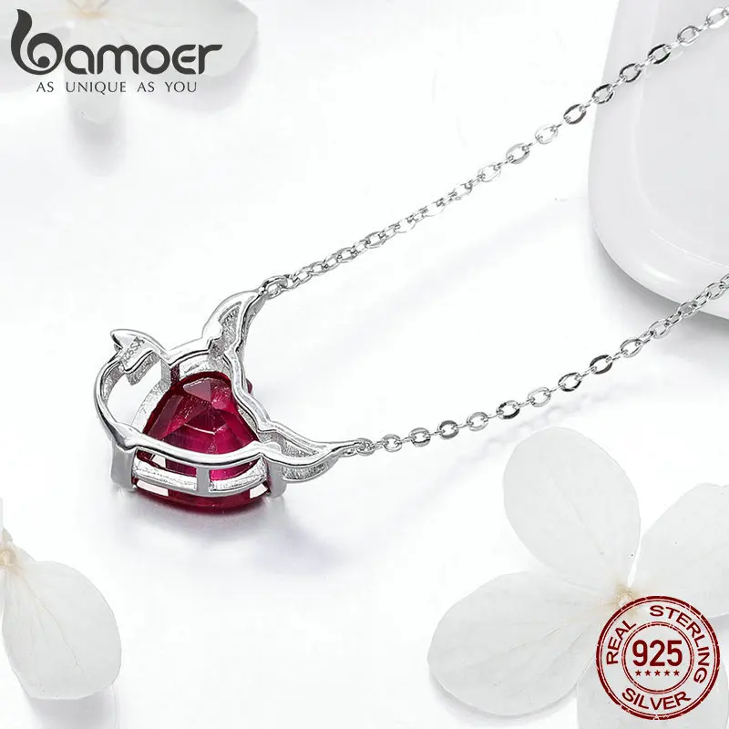 BAMOER, новая коллекция, 925 пробы, серебро, дьявол, крылья, красные CZ ожерелья, Подвеска для женщин, модное серебряное ювелирное изделие, SCN286