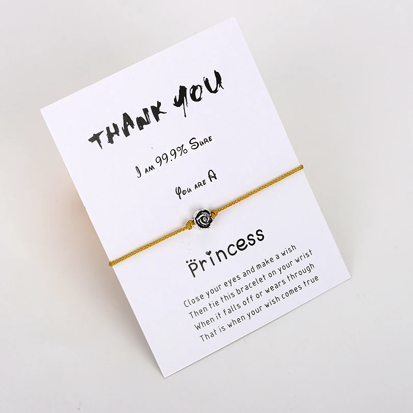 VEKNO Thank You Card нежный браслет с цветками розы для мужчин и женщин счастливый Регулируемый Красный браслет с серебряными пожеланиями подарок для нее