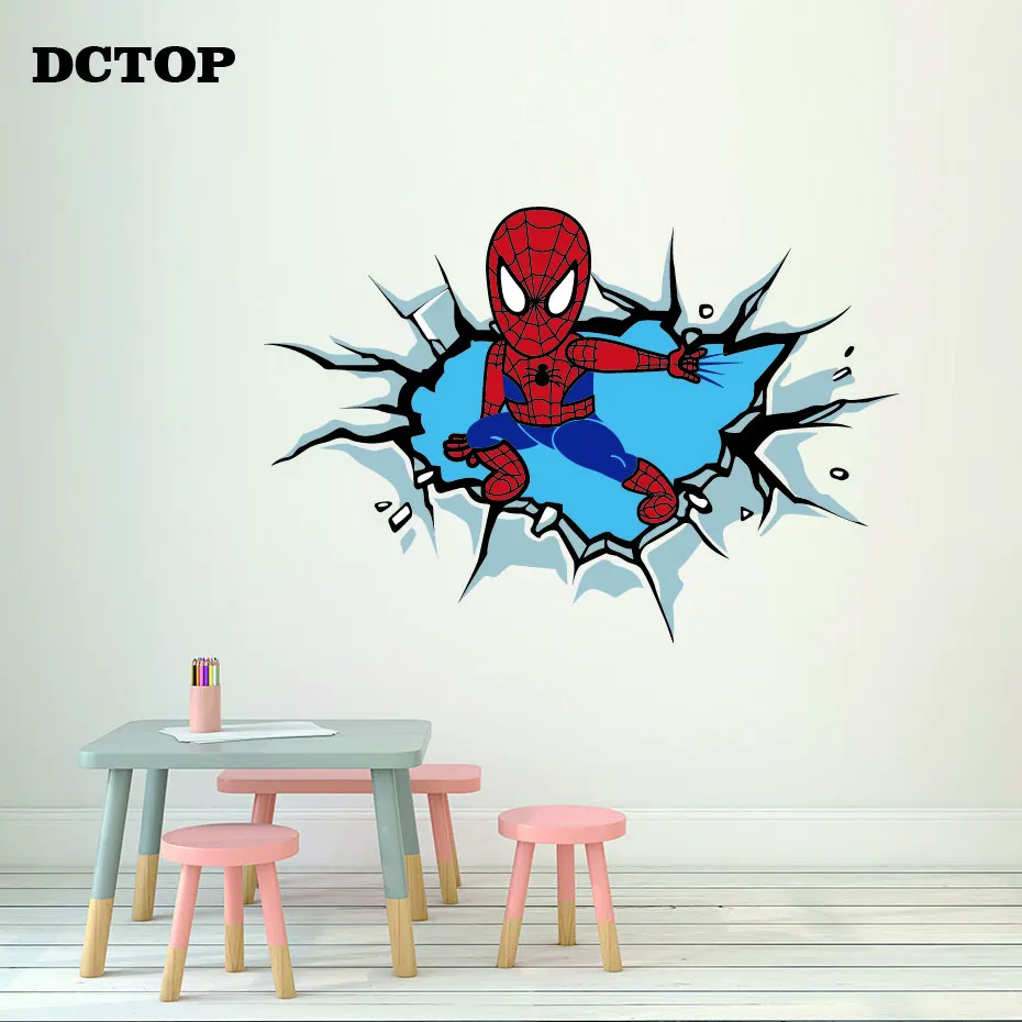 Детская 3D наклейка с героями мультфильмов, Халком, капитаном, разбивающимся на стену, наклейки с супергероями на дверь детской комнаты, домашний декор, художественная виниловая роспись