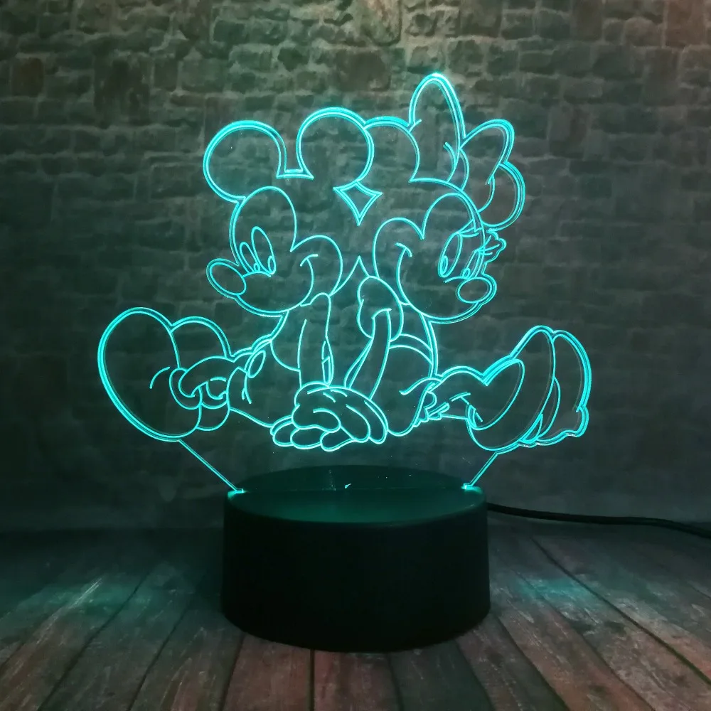 3D светодиодный ночник с Минни и Микки Маусом 7 цветов USB голографическая лампа