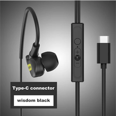 Usb type-C наушники стерео музыка гарнитура в ухо проводной микрофон бег спортивные наушники для LeEco Le 2/Max/Pro L1 - Цвет: Черный