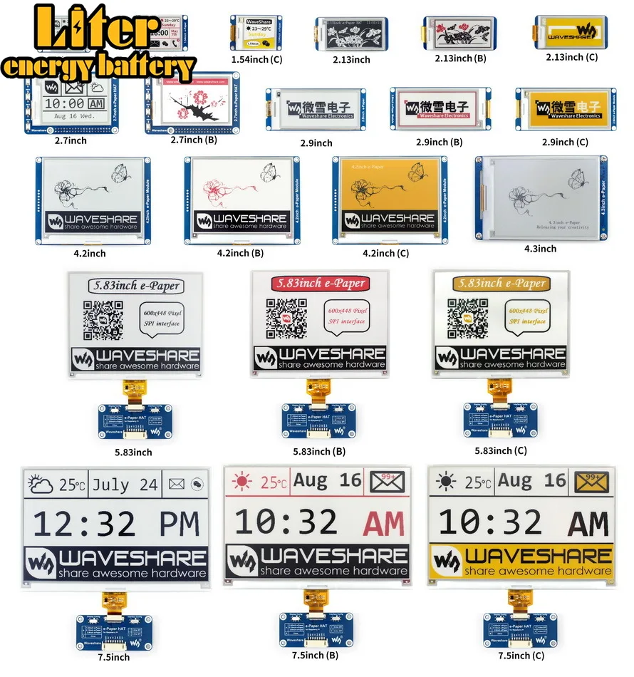 

Waveshare 4.2inch E-Ink Display Module 400x300 E-paper Module Yellow Black White Three-color SPI No Backlight. low consumption