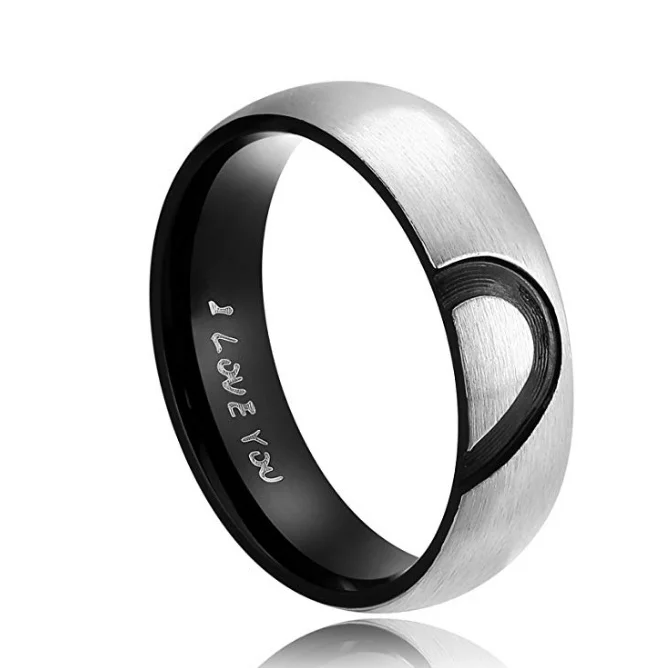 male His& Hers Real Love Heart Promise Ring Stainless Steel Couples Wedding Engagement Bands Top Ring - Main Stone Color: male