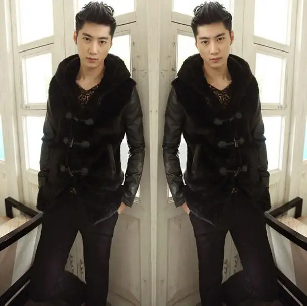 Черное Модное теплое пальто из искусственного меха с роговыми пуговицами