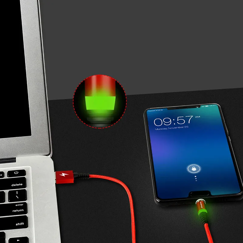 Круглый светодиодный магнитный кабель Micro Usb для передачи данных на Android зарядки