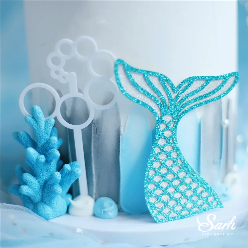 

Crown Mermaid Decor Fishtail Shell laser silver Cake Topper Letter Decoration for Kid Birthday Party Wedding Supplies Cute Gifts