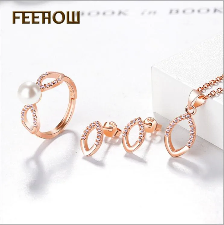 FEEHOW классический Кубический Цирконий Капли милый сладкий из серьг кольца и