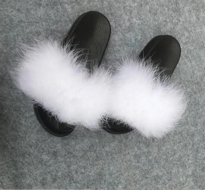 3 Женские тапочки; zapatos mujer; женские Ползунки; пушистое страусиное перо; мех; плоская подошва; Новинка; женские повседневные домашние тапочки; Вьетнамки; сезон осень - Цвет: 3