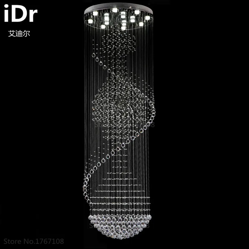 

LED light hotel crystal chandelier penthouse floor living room stairs hanging wire crystal lamp iDr-0004