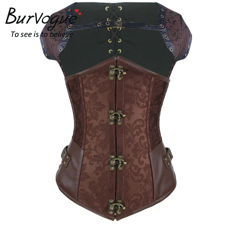 Brown Burvogue, Женский Готический корсет для похудения, корсет под грудь, стальная кость, корсеты, стимпанк, корсет для талии, корсет с умственной пряжкой - Цвет: Brown