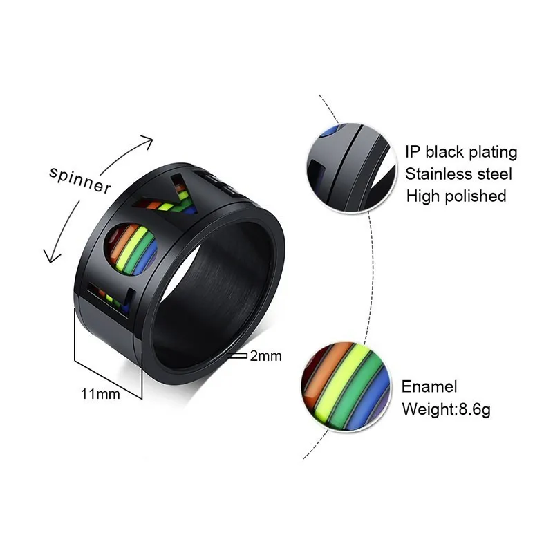 Мужское кольцо Спиннер Vnox черное обручальное 11 мм поворотное глянцевое из