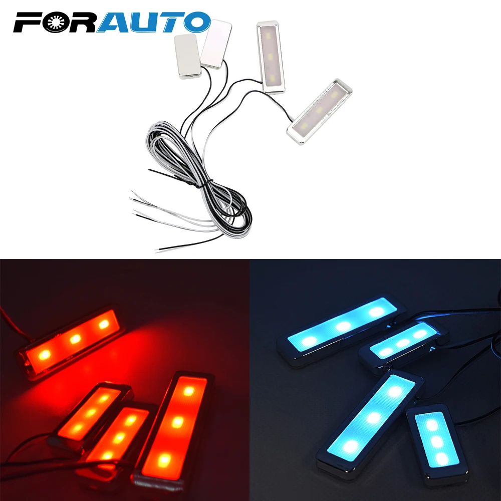 

FORAUTO 4pcs 3 LEDs Car Decorative Armrest Inner Bowl Lights Universal Cool Door Handle Lighting Car-styling Auto Interior Lamp