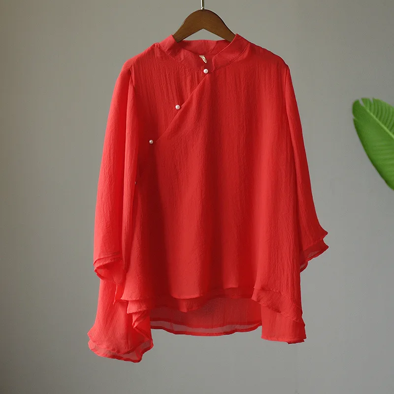 Весенняя Новинка женская рубашка в стиле ретро китайский стиль Zen Tea стоячий