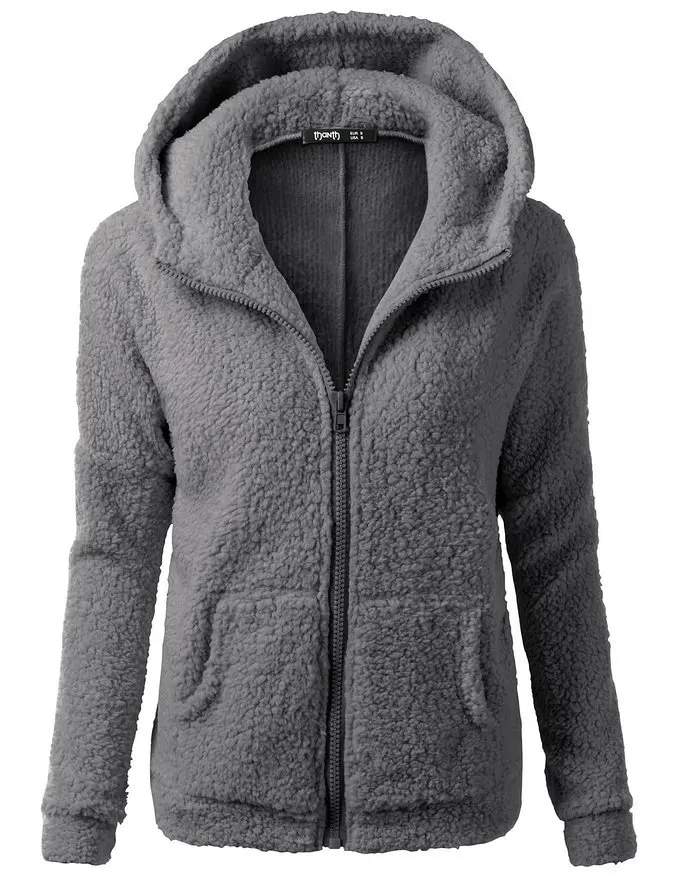 grey hoodie Одноцветный Сплошной Цвет Простой Толстый Худи Плис Покрытый Мехом Ворсистый Свитшот Спортивная Кофта 5xl Больше Плюс Сайз Милый Теплый Одежда Застегивать Кофта С Капюшоном С Карман Кенгуру Для Женщина Повседневный - Цвет: grey hoodie
