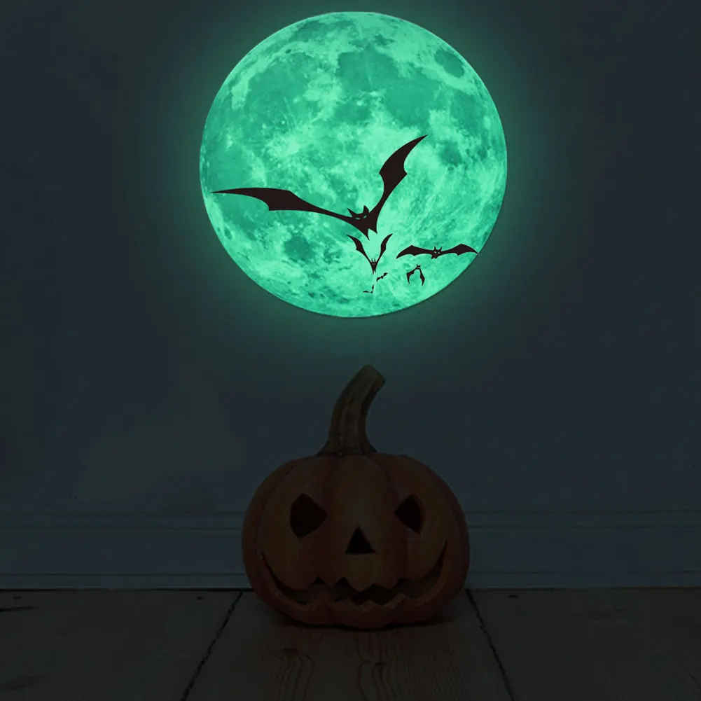 30 см круглый Хэллоуин лунный замок летучие мыши ФЛУОРЕСЦЕНТНОЕ свечение в