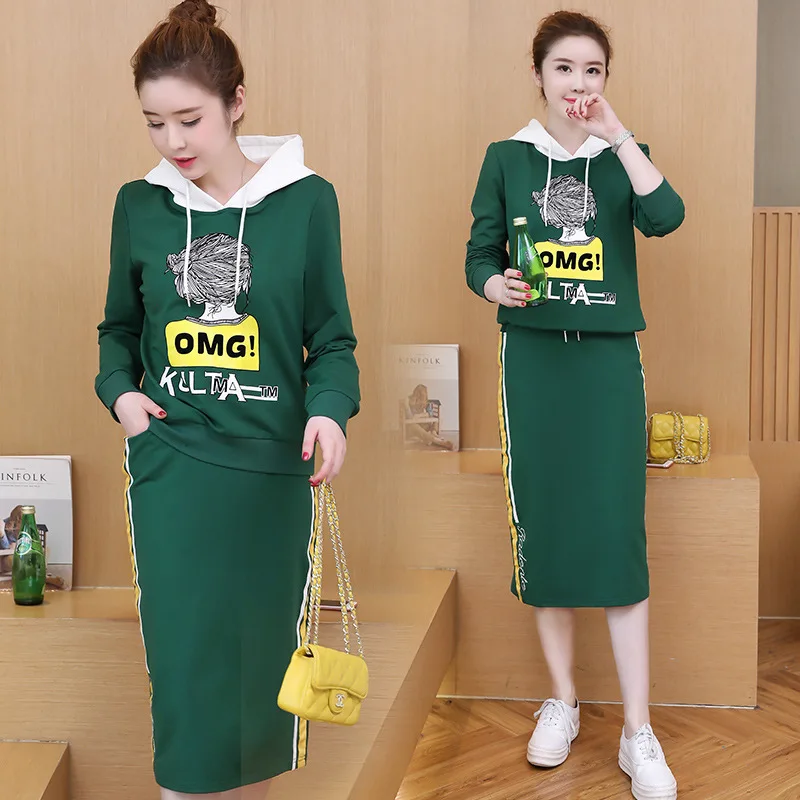 Толстовка с капюшоном и юбка миди для женщин Осень-зима 2019 флисовые однотонные