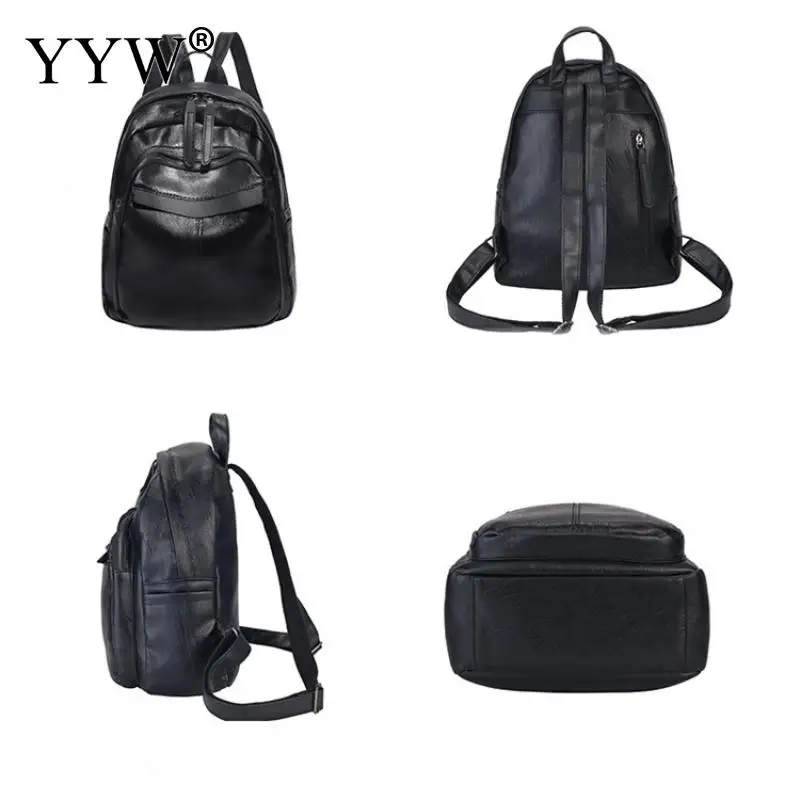 Женский дизайнерский кожаный рюкзак черный повседневный школьный для молодых