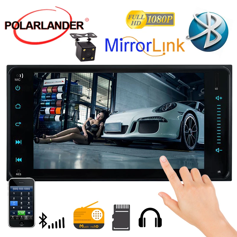 Универсальный 7 &quot2din сенсорный экран Bluetooth MirrorLink FM/AUX задняя камера MP5 плеер для