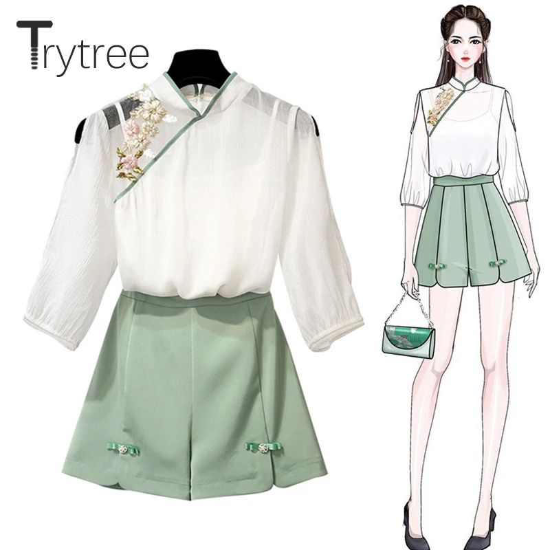 Trytree/летний женский комплект из трех предметов повседневные топы с цветочной