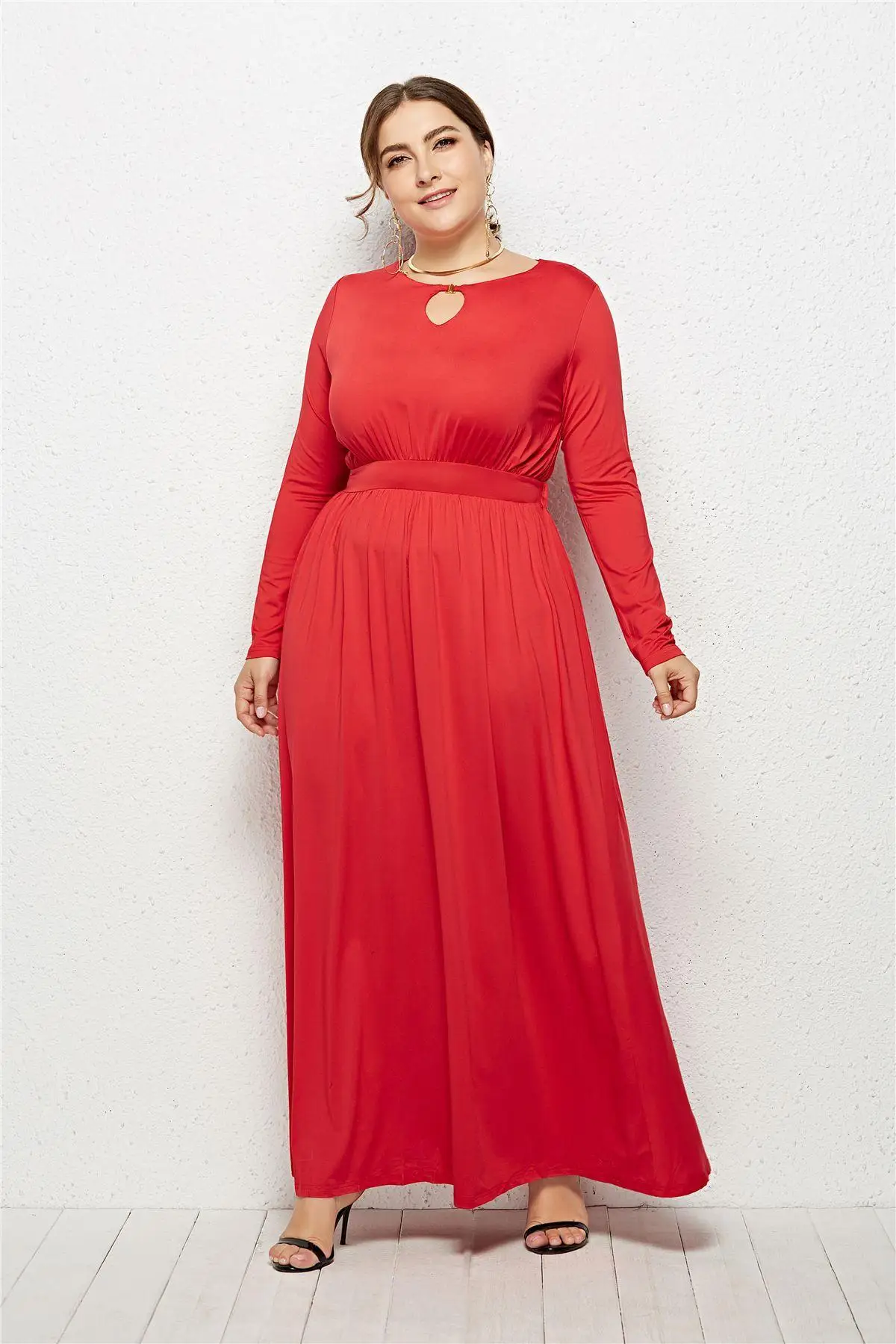 Женское вечернее платье-макси с длинным рукавом и круглым вырезом | Женская