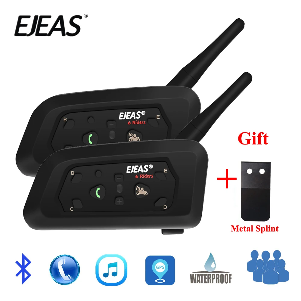 EJEAS V6 2 шт. Bluetooth мотоциклетная гарнитура для шлема 1200 м коммуникатор Interphone Auriculares