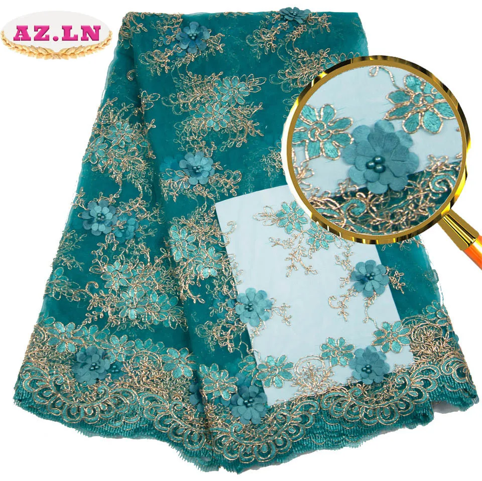 

African Beaded 3D Tulle Lace Fabric 2019 African French Lace Fabric High Quality Nigerian Embroidery Tulle French LaceA19-B2