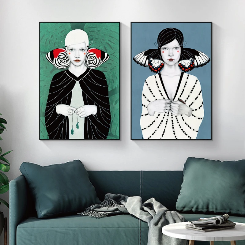 Colorful Girl Modern Oil painting Style Art Prints Cuadros Poster Living room decor Geometric | Дом и сад