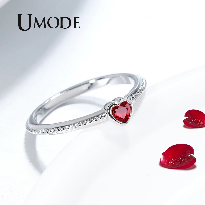 UMODE маленькое красное сердце кольца для женщин помолвка обещание на палец