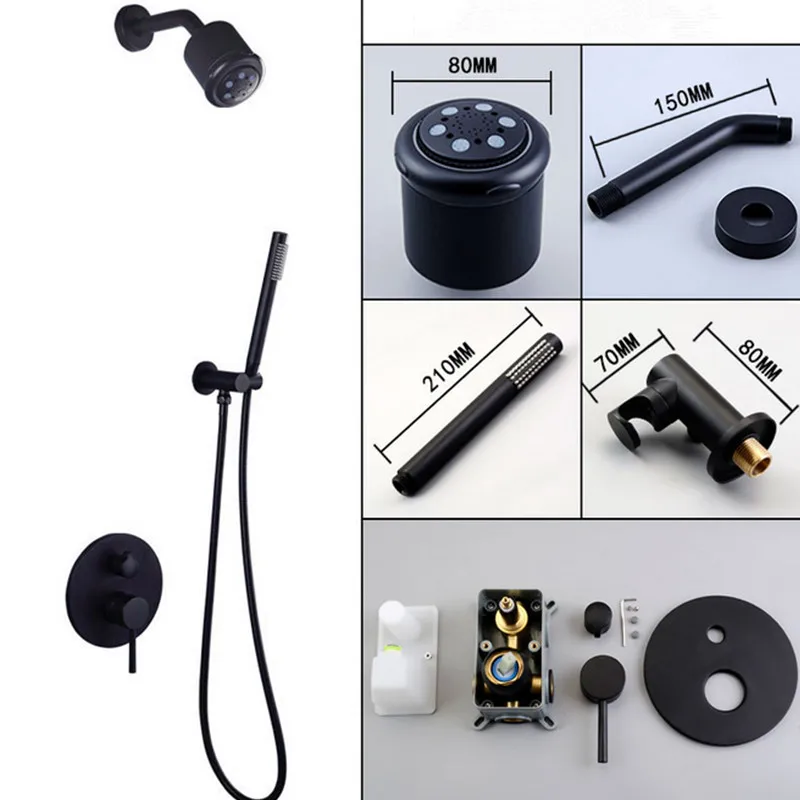 

Free shipping America style black color double showers copper bathroom shower faucet set wall mounted concealed faucet valve