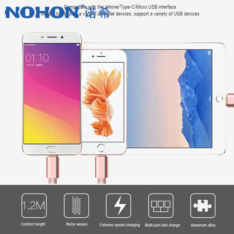 NOHON 3 в 1 USB кабель для iPhone X 8 7 6s Plus Кабель с разъемом микро типа C samsung S9 S8 Быстрая