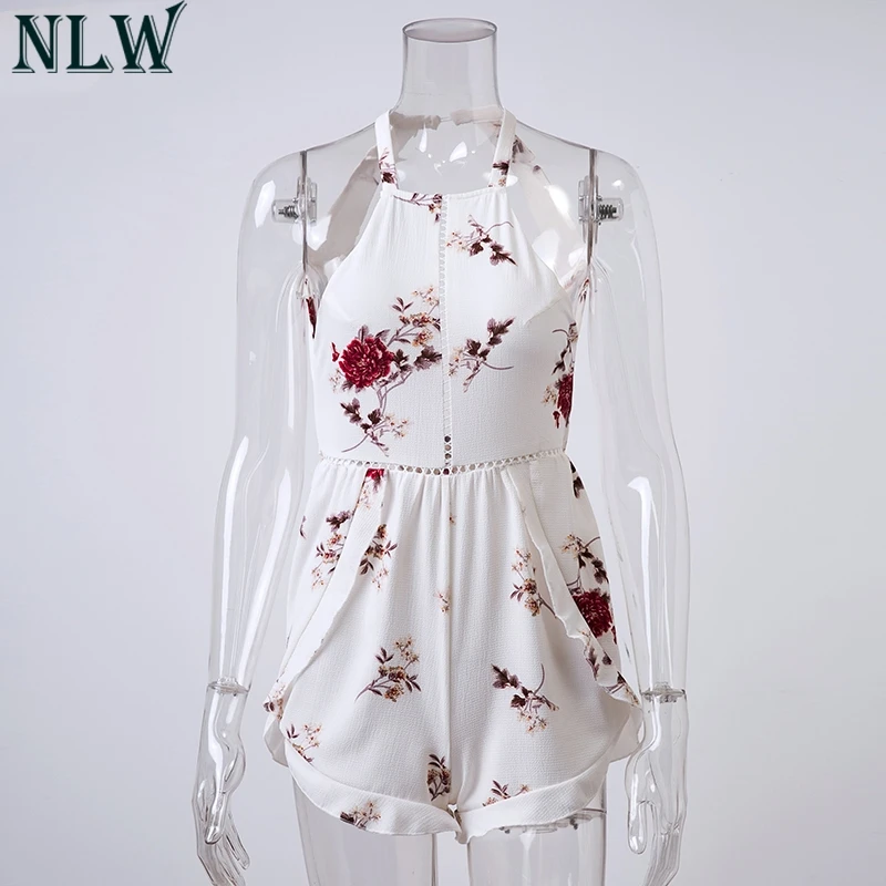 NLW Boho печати шифон Холтер Palysuit спинки повязки сексуальный комбинезон 2019 женский